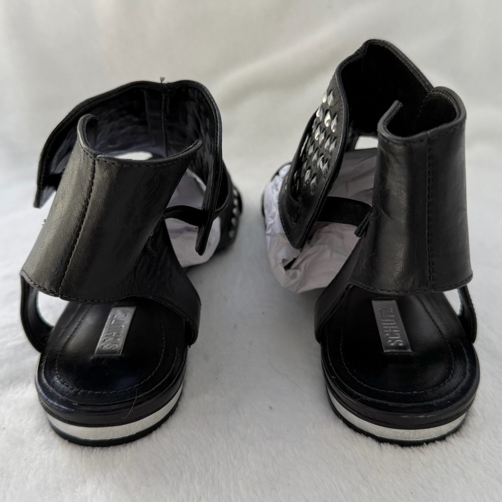 SCHUTZ Sandalia Rasteira Black Leather Woven Sandals Size 9 Boho New w/Box - Picture 7 of 15